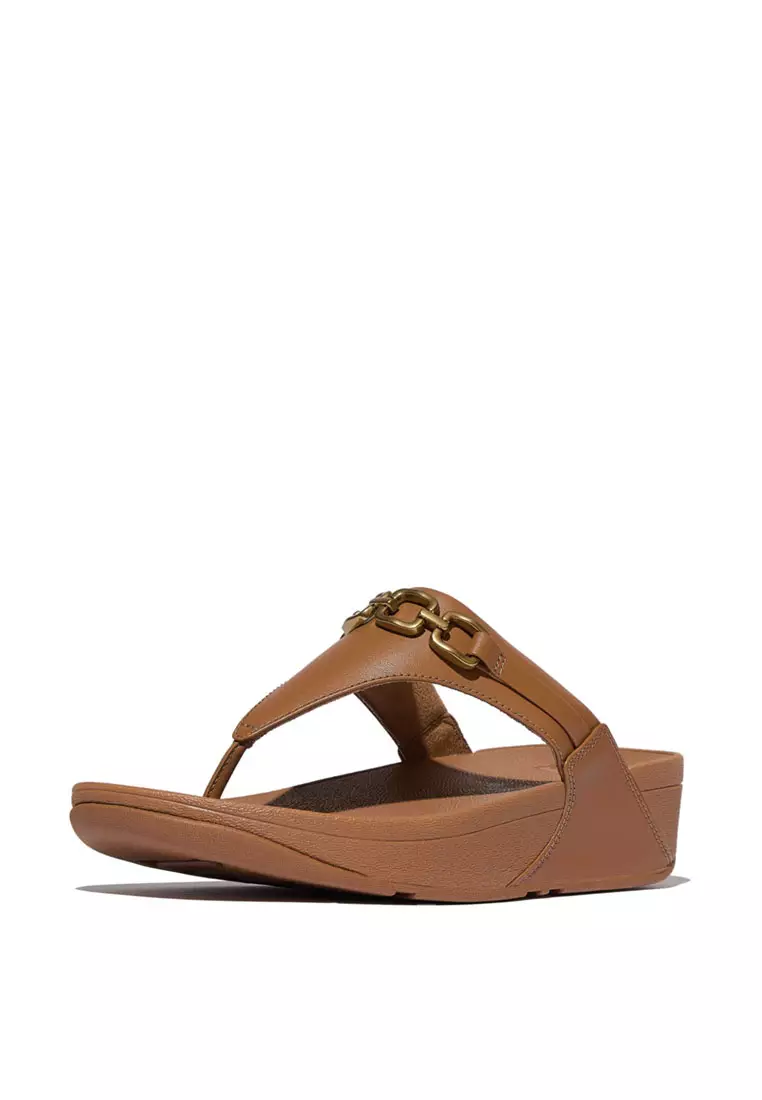 LULU Women's Square-Chain Leather Toe-Post Sandals - Deep Tan (E1I-C15)