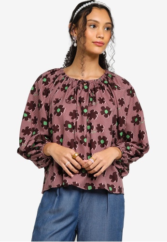 Lubna red Printed Peasant Blouse 48526AA97AA754GS_1