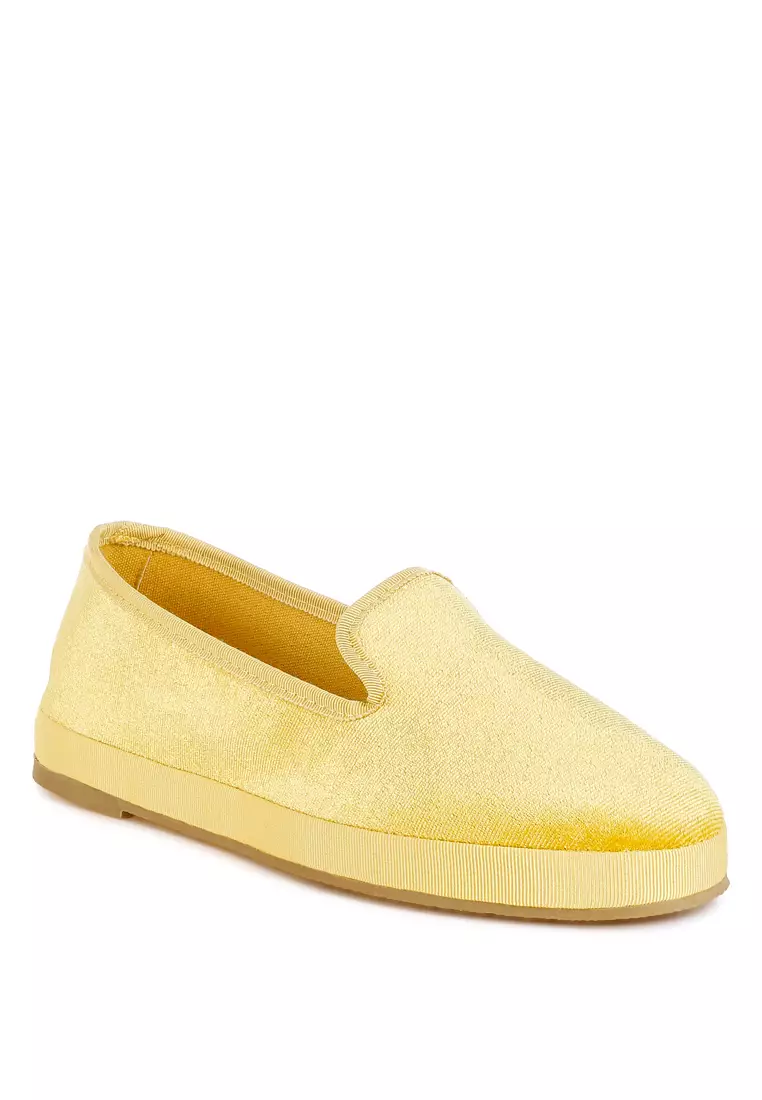 Velvet Round Toe Slip-On Sneakers in Light Yellow