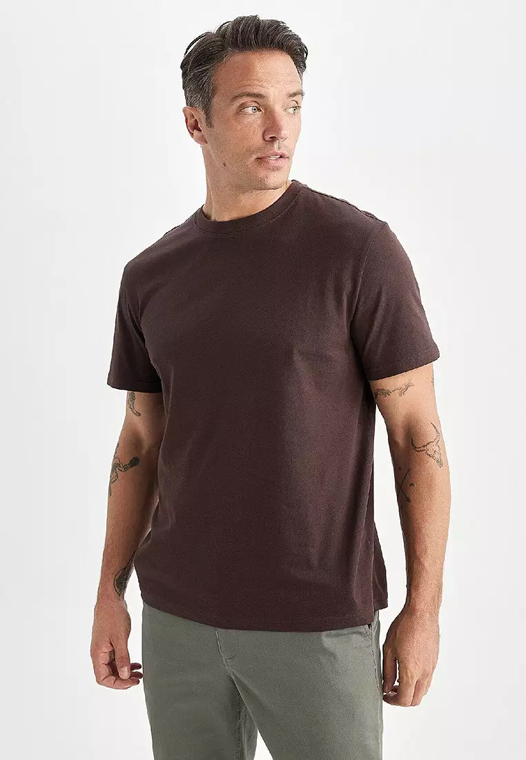 New Regular Fit Crew Neck Basic Plain Short Sleeve T-Shirt
