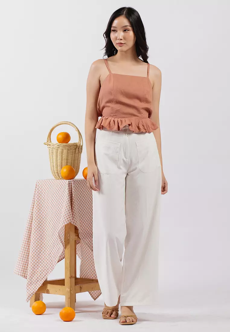 Ruffled Hem Backless Tank in Terracotta