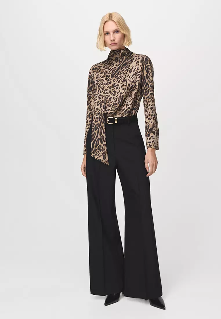 Animal-Print Blouse With Scarf