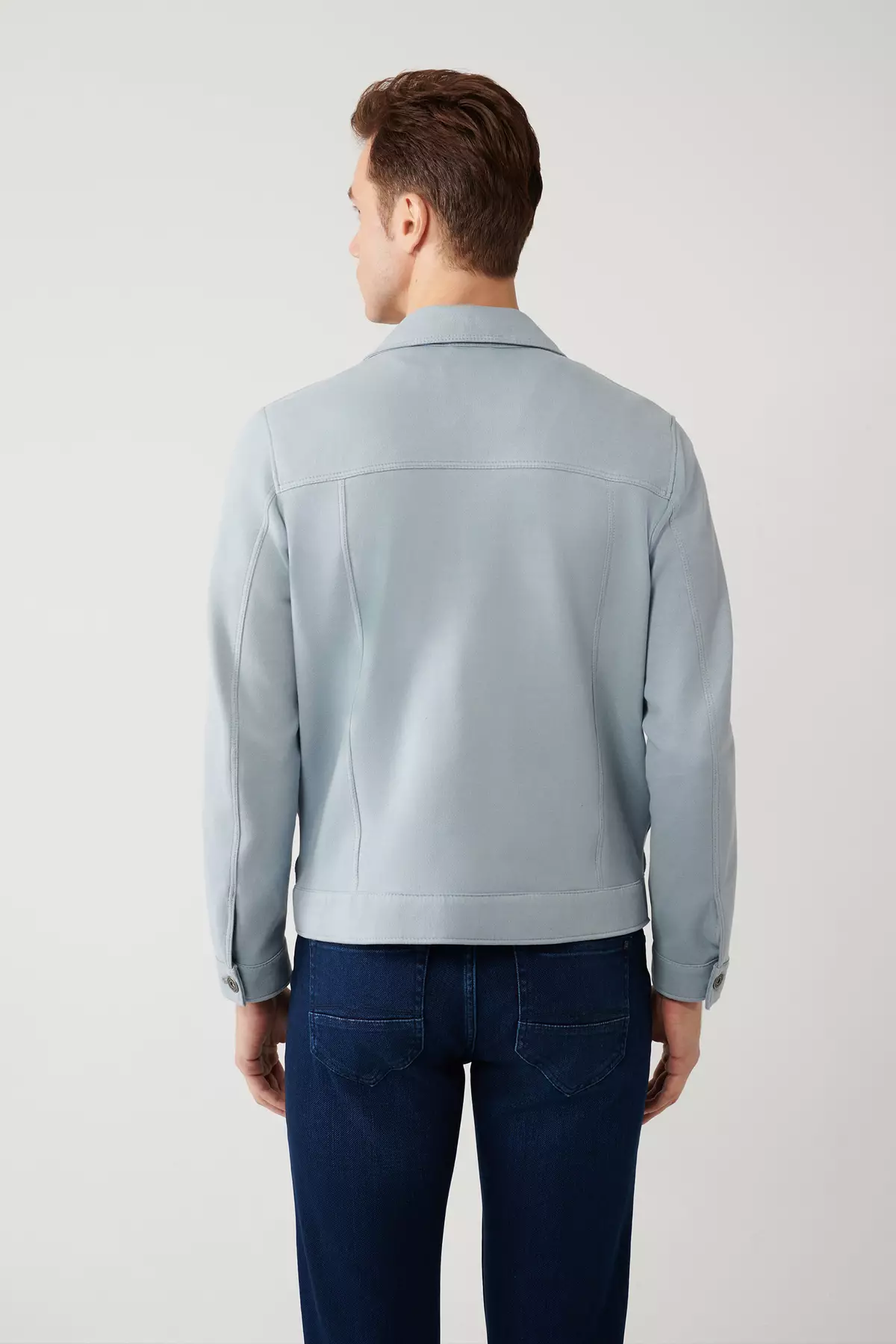 Men'S Blue Classic Collar Suede Look Pocket Jacket A41Y6011