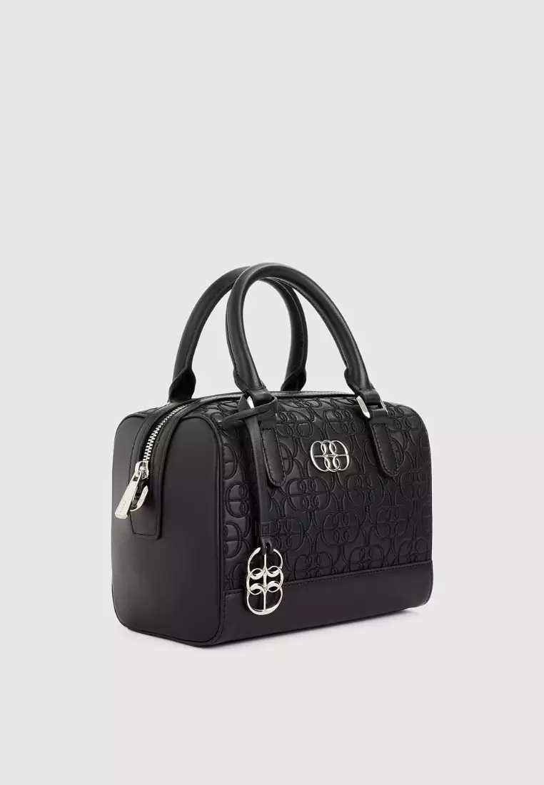 Alessia Monogram Small Satchel Bag Black