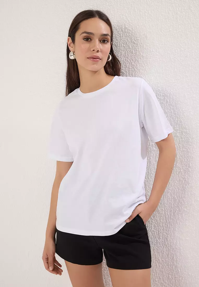 White-White Basic 100% Cotton Crew Neck 2-Pack Knitted T-Shirt Twoss20Ts0141
