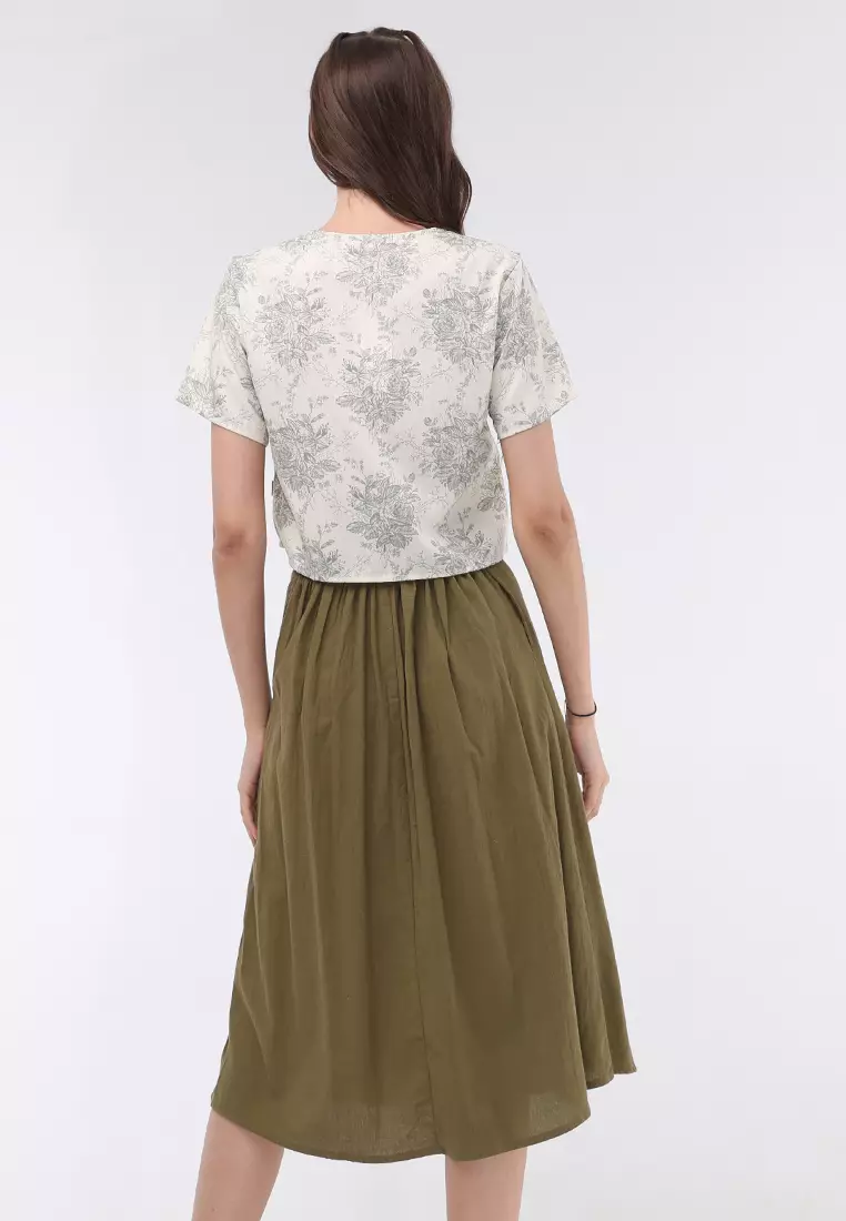 Short Sleeves Blouse/Skirt Terno