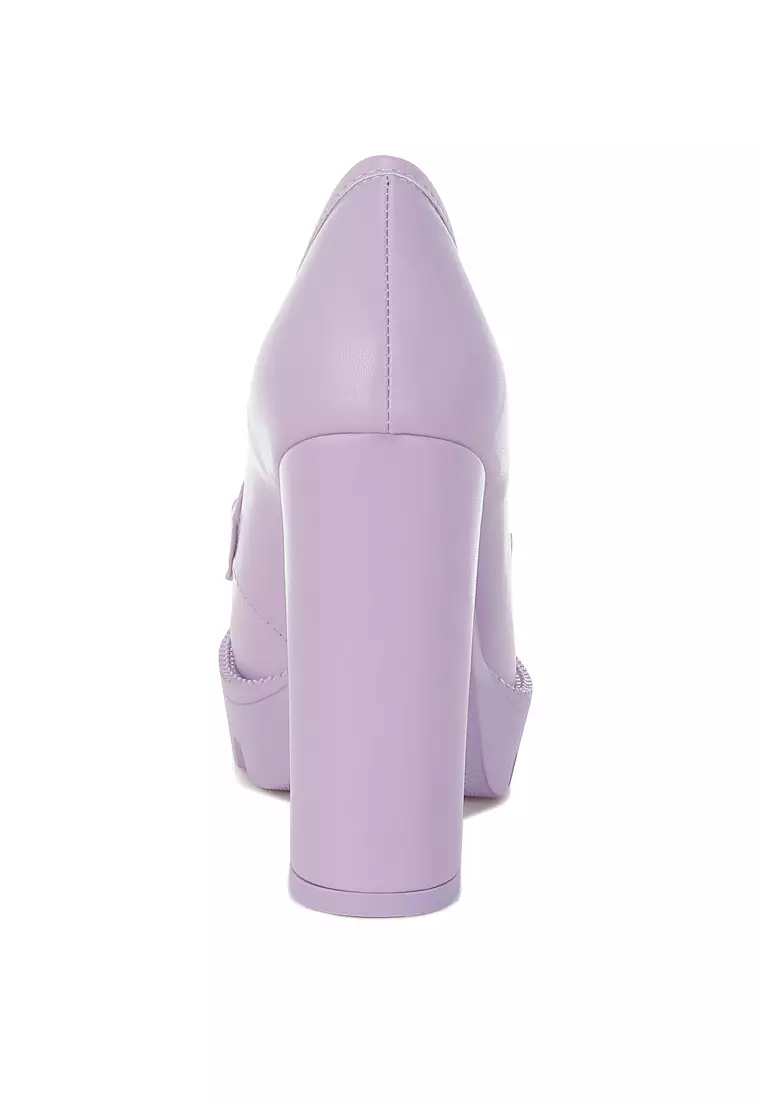 Sepatu Loafer Chunky Bertumit Rantai Warna Lilac