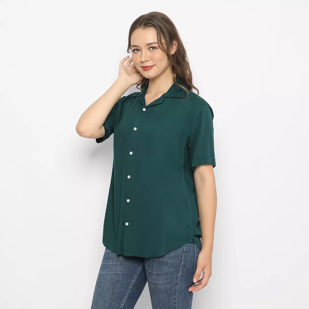 Simple Perfect Kemeja Rayon Polos Lengan Pendek | Kemeja Rayon Unisex Darkgreen