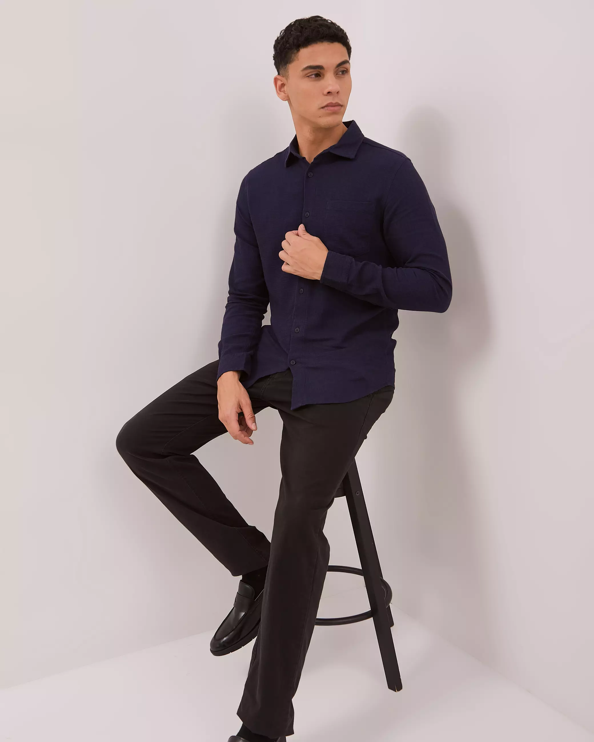 AMK Kemeja Polos Pria Lengan Panjang SHS Tyler Ls Navy Blue