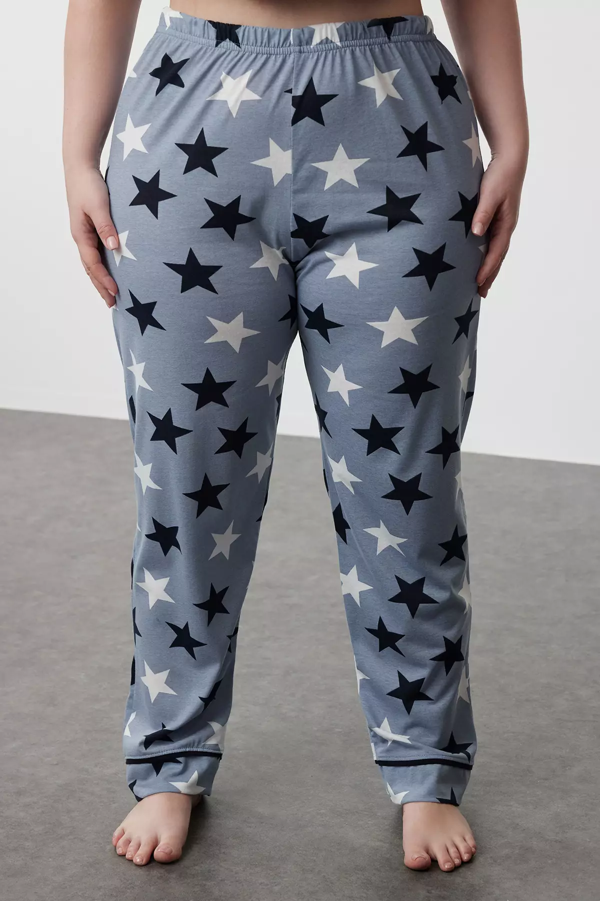 Blue Star Patterned Shirt Collar Knitted Pajamas Set Tbbaw24Ai00040