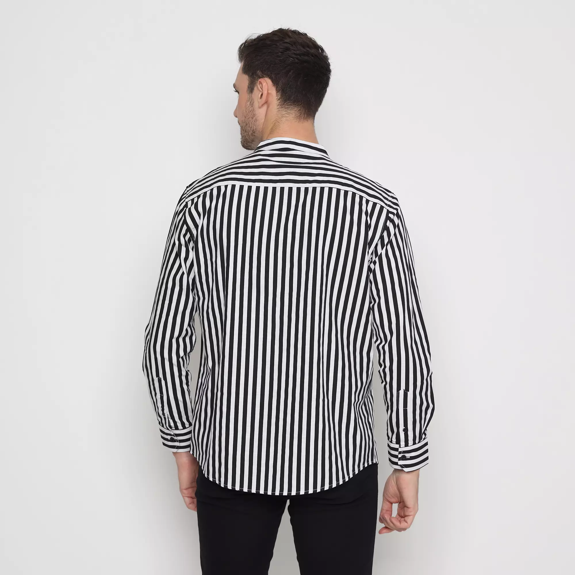 Platini Kemeja Koko Pria Lengan Panjang Katun Hitam Putih 961257