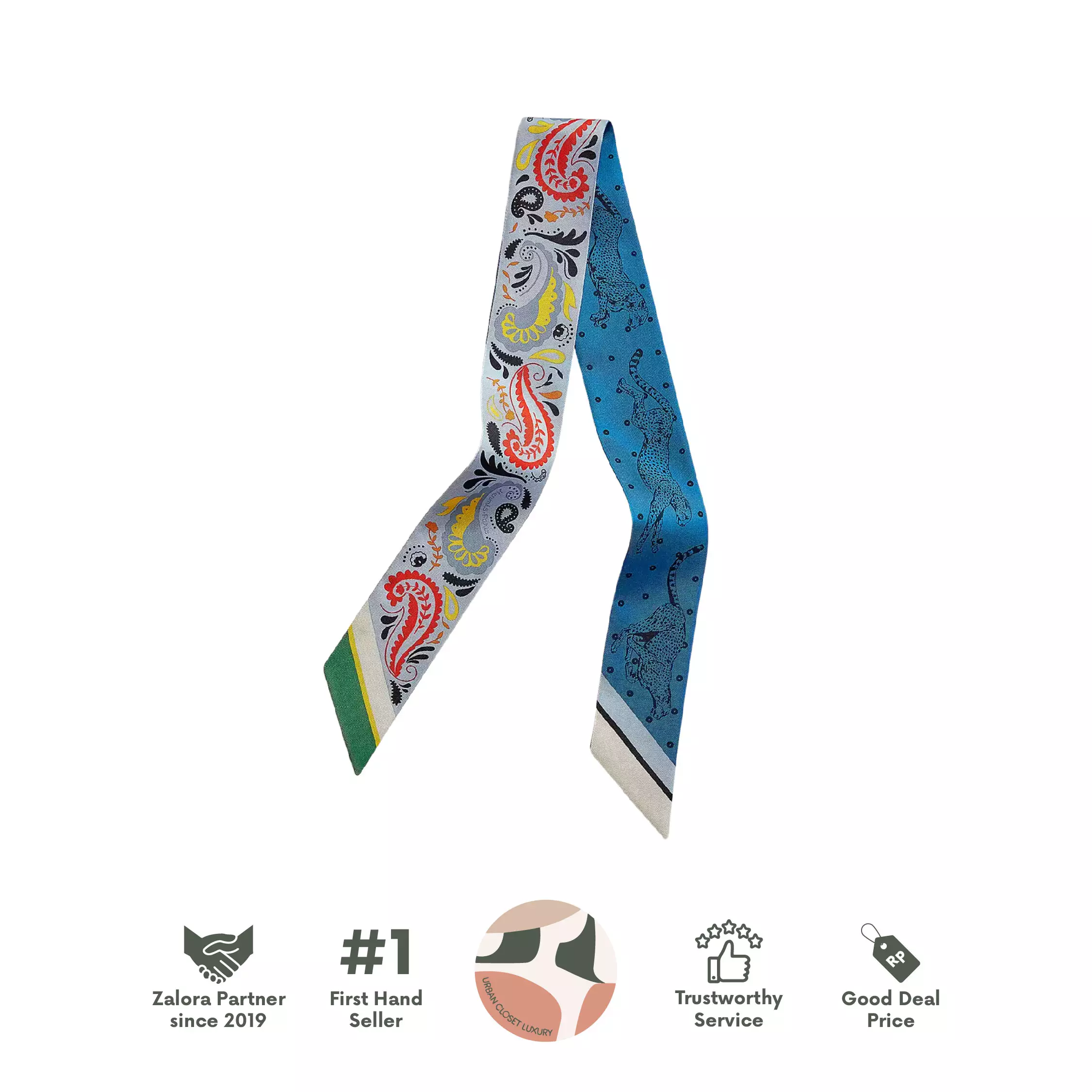 Twilly Soie Bandana JM/Bleu Ciel/Jaune