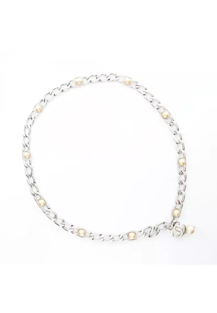 Buy CHANEL Pre-Loved Chanel coco mark chain belt Fake pearl Silver