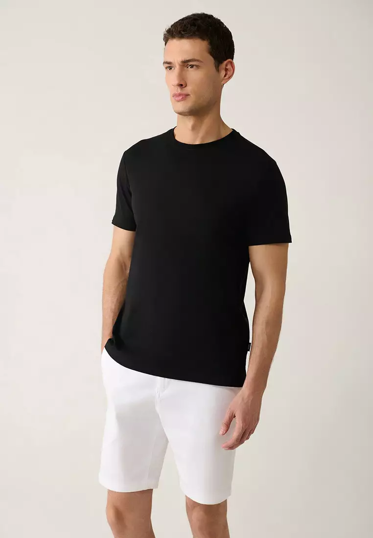 Men's Black 100% Cotton Breathable Crew Neck T-Shirt E001000