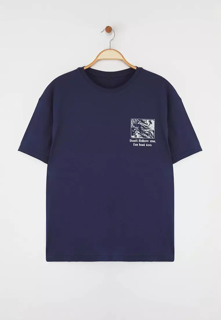 Navy Blue Back Printed Large Size T-Shirt Tbbss25Bf00081
