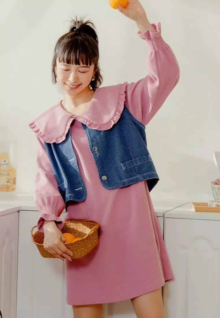 Wide Ruffle Collar Babydoll Dress with Flared Long Sleeves [DA9949]