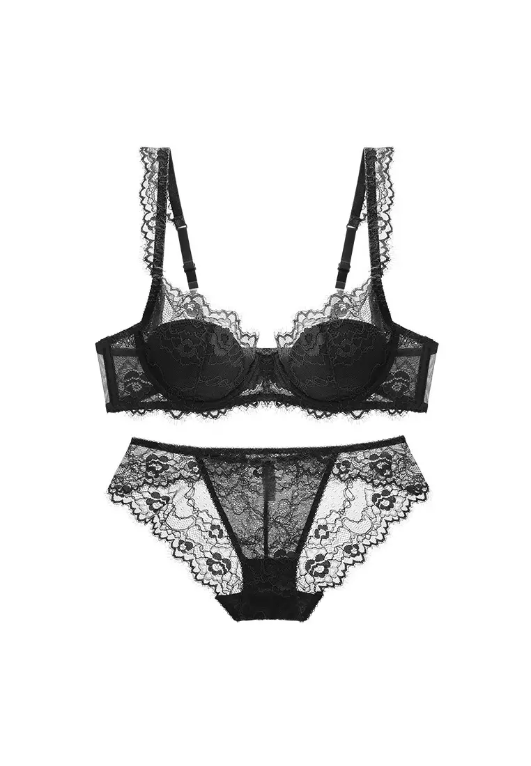 Buy ZITIQUE French Exquisite Lace Lingerie Set (Bra And Panty) - Black ...