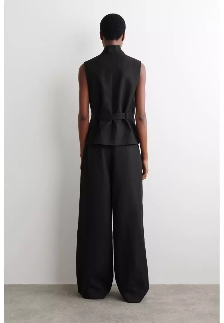 RELAXED LINEN-BLEND WIDE-LEG TROUSERS