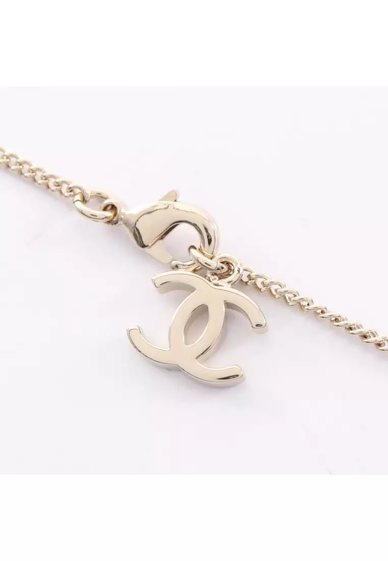 Pre-Loved Chanel Year's Gift 2025 coco mark Bambi necklace GP Fake pearl Rhinestone gold white green G26C