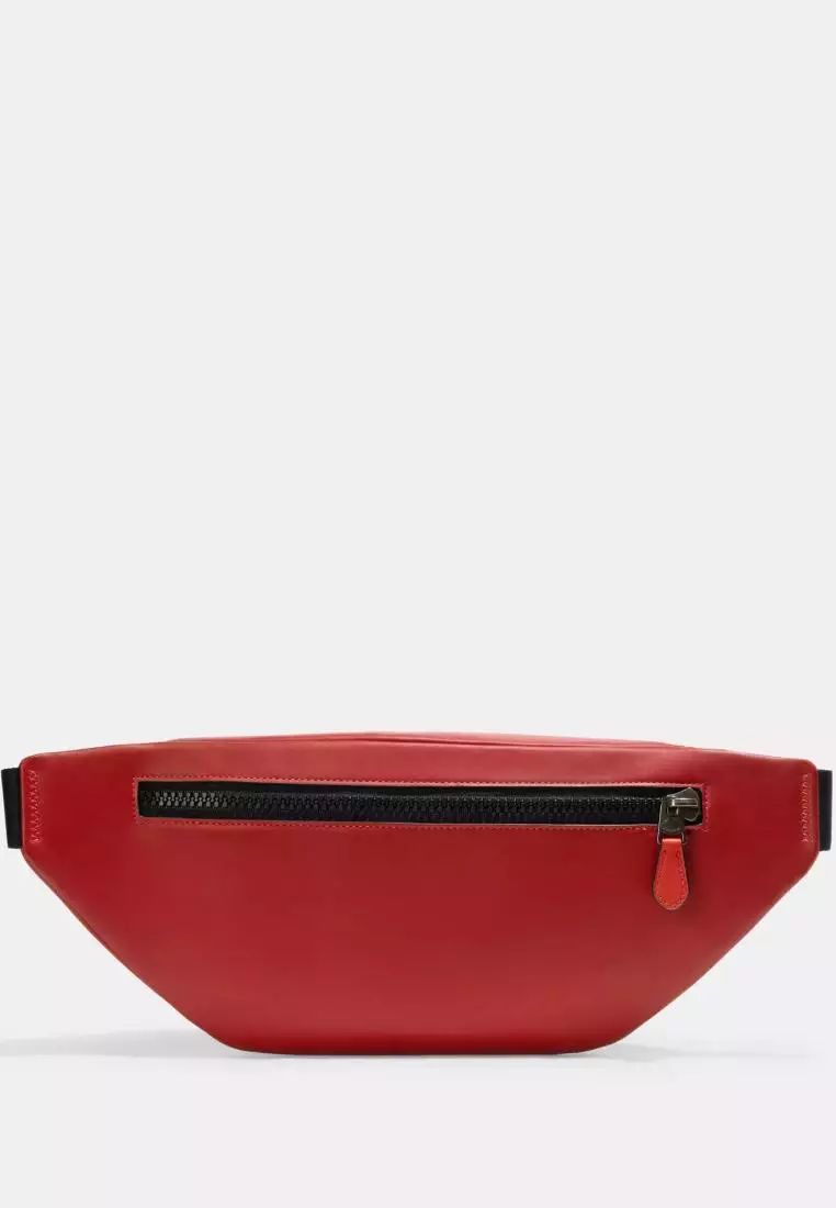 Coach Track Belt Bag In Colorblock Signature Canvas With Coach Stamp Red Khaki Multi