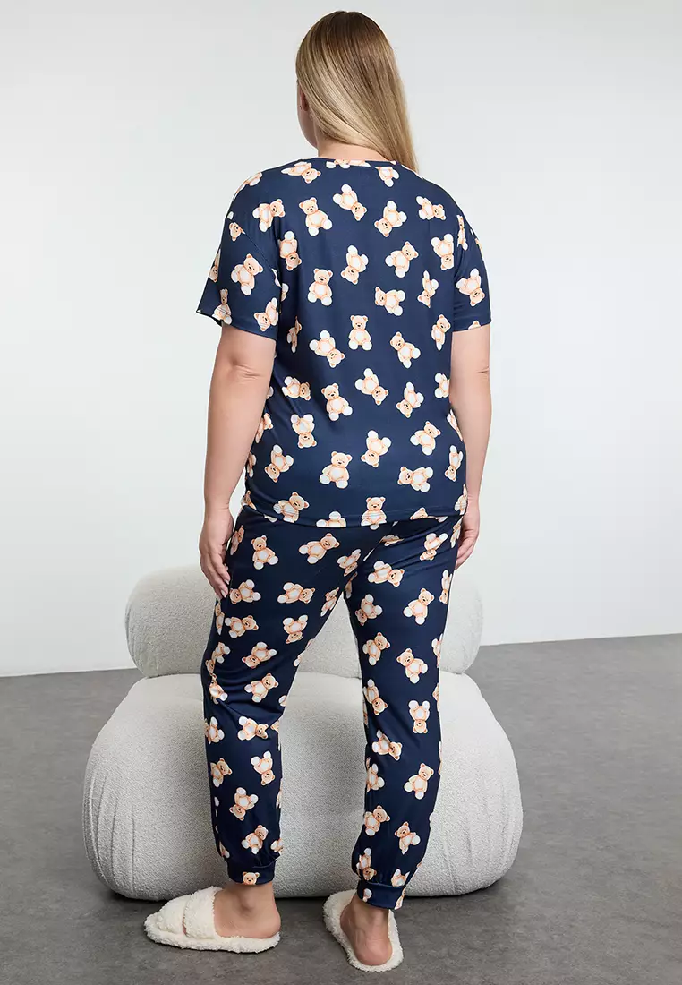 Plus Size Teddy Bear Printed Pyjama Set