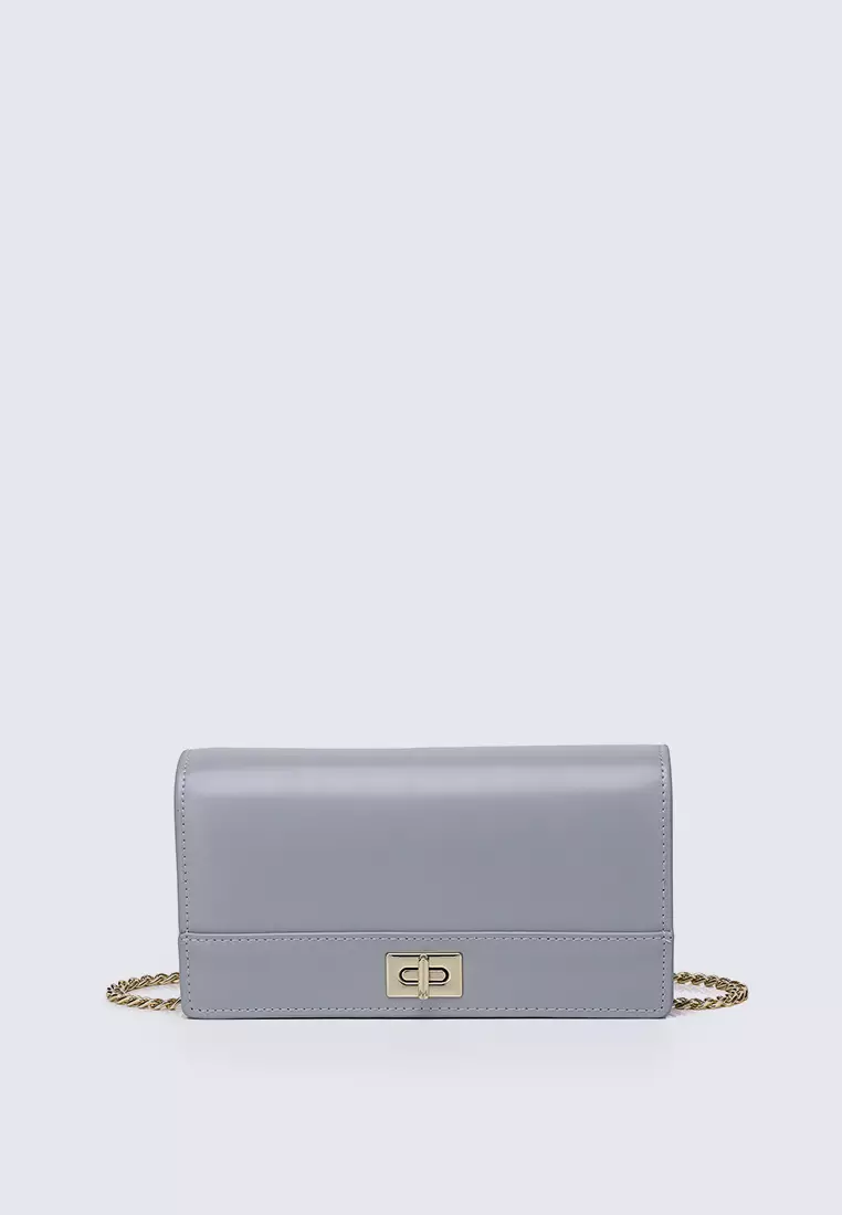 Chain & strap top push lock shoulder bag