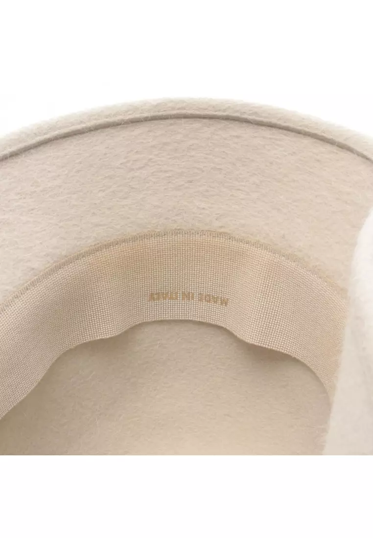 Pre-Loved Hermès hat Rabbit Felt leather off white Gray brown