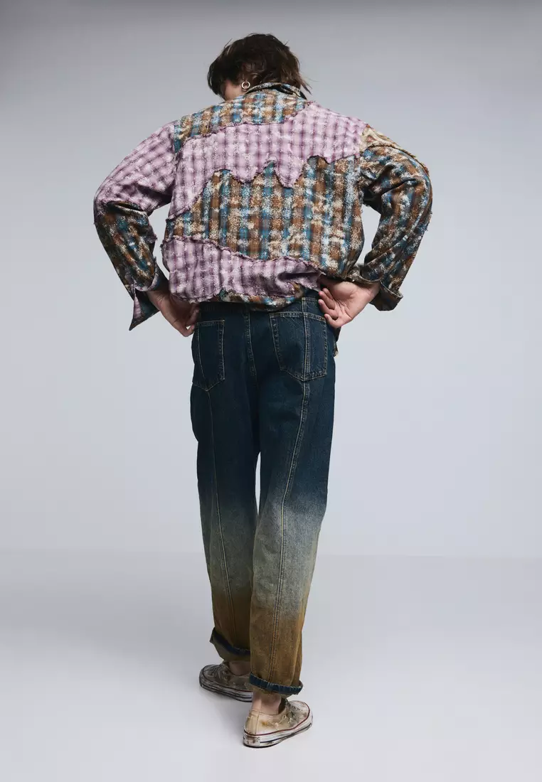 Denim pants with cuffed hem