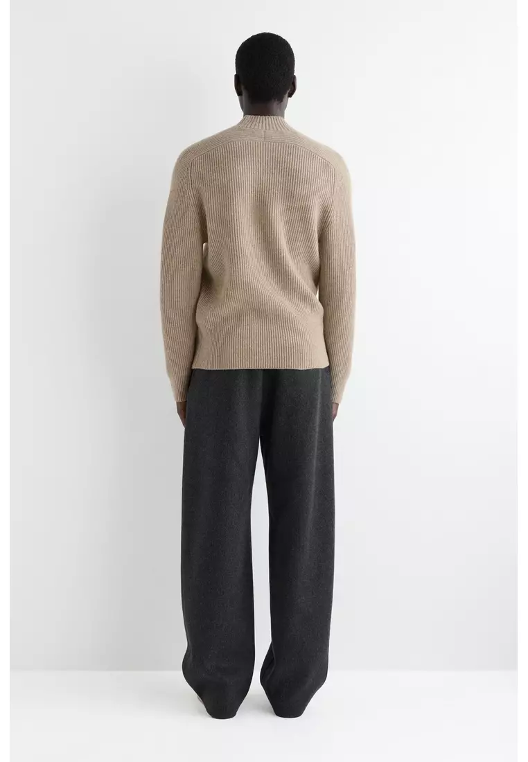 RIBBED WOOL FUNNEL-NECK JUMPER