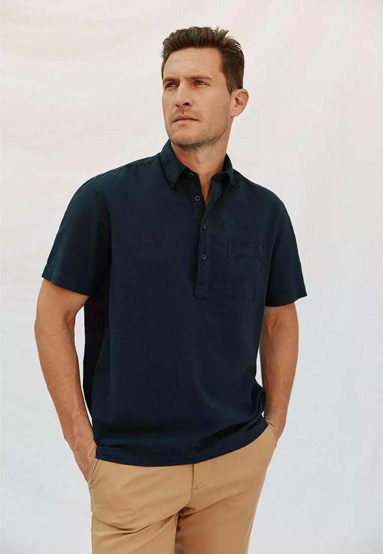 Plain Cotton Linen Short Sleeve Shirt