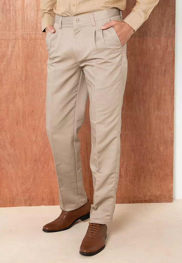 Front Double Pleat Soft Poly Cotton Pants Straight Cut - RL1CPDP001D221