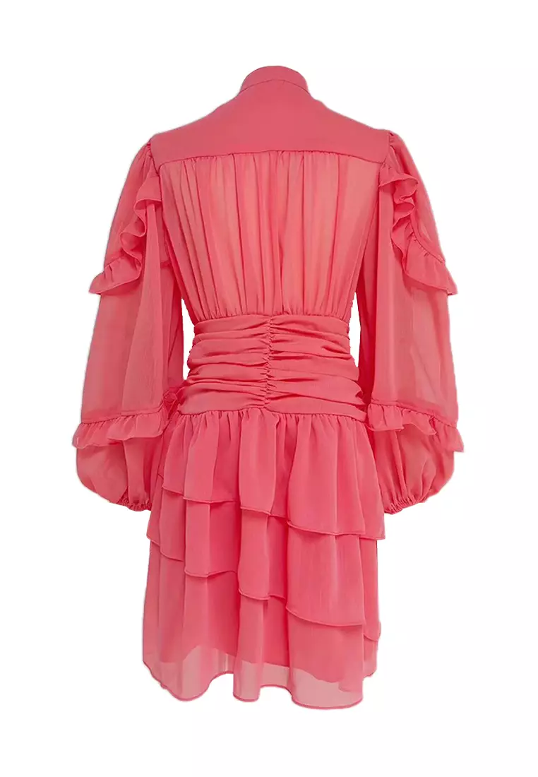 2025 autumn standing collar lotus leaf side length dress CA24081612RD