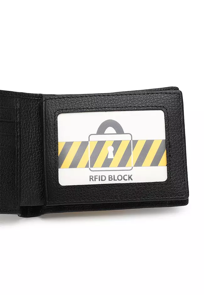 Genuine Leather RFID Short Wallet - Black