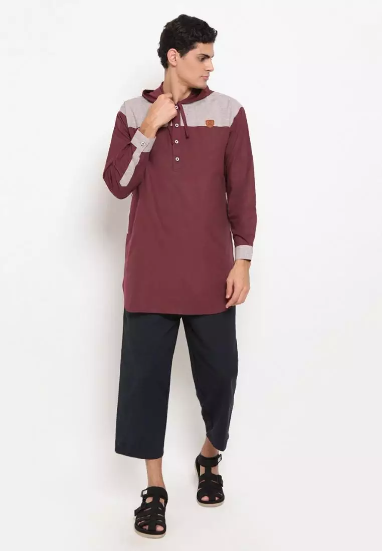 Zayidan Baju Koko Gamis Muslim Pria Zubair Hoodie - Maroon