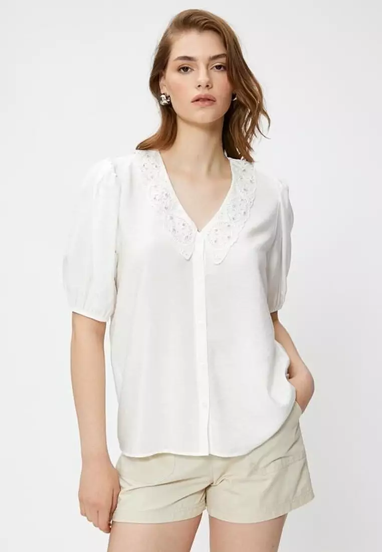 KOTON Stones Scalloped Collar Shirt