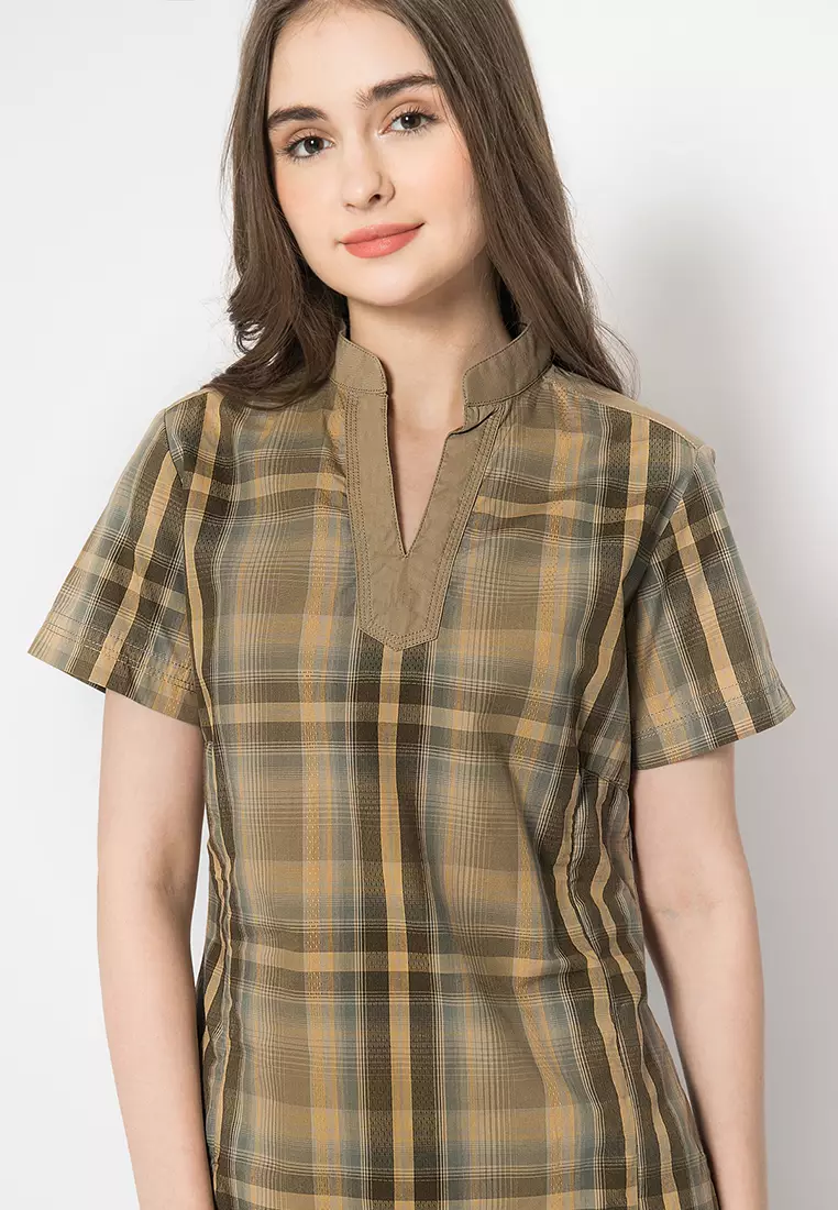 LGS Kemeja Wanita Slim Fit Coklat Motif Salur LLSH.380.WD705.506.7C