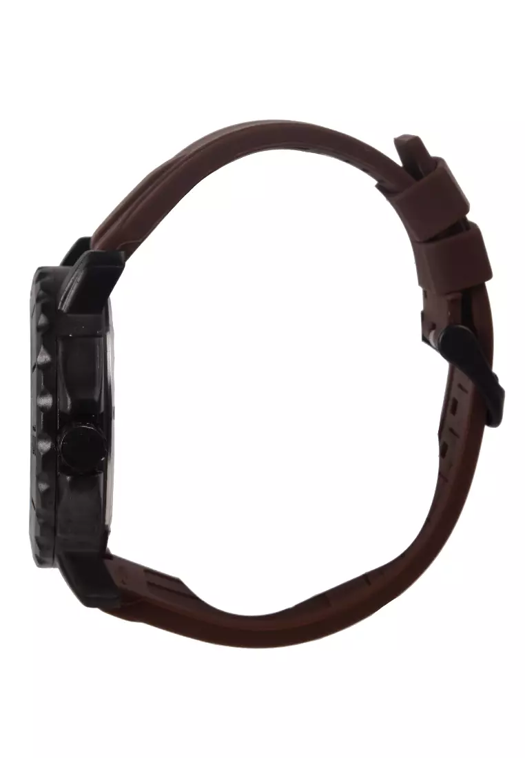 Viral Jam Tangan Analog Pria - Black Case Brown Rubber Strap - VR031