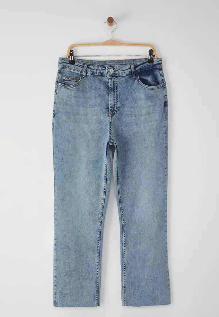 Light Blue High Waist Straight Fit Large Size Jeans Tbbss25Cj00034