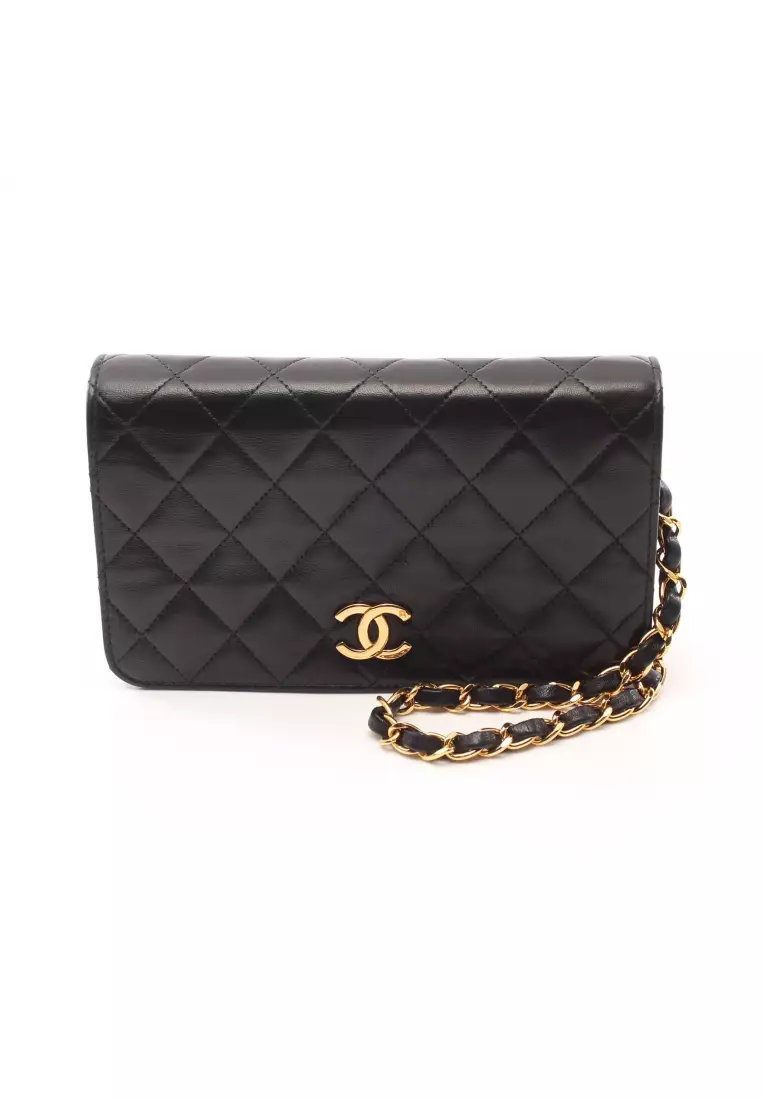 Chanel Pre-loved Chanel mini matelasse full flap chain shoulder bag lambskin  black gold hardware 2023, Buy Chanel Online