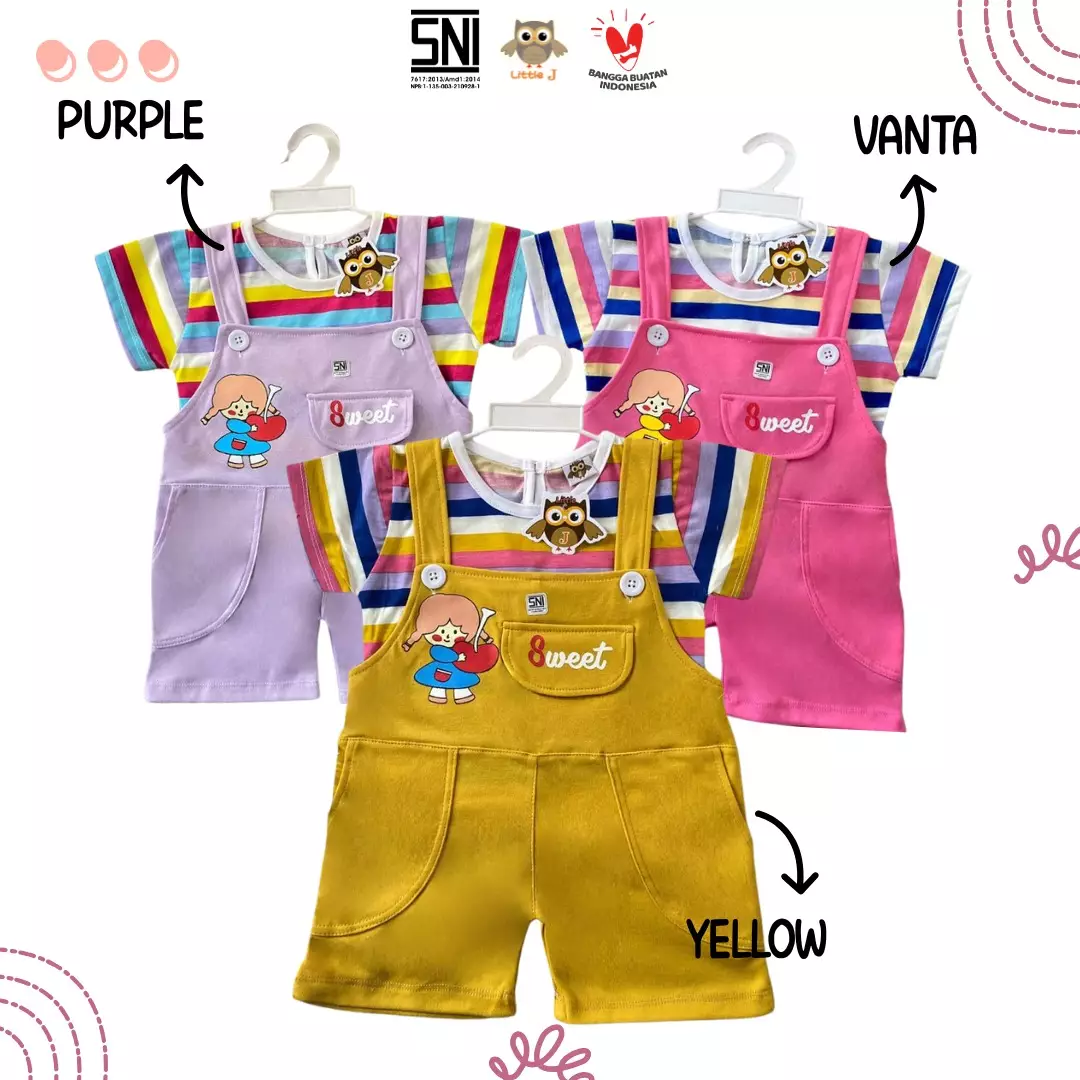 Little J - (KODE 383) Setelan Overall Anak Cewek Lucu Kaos Garis dan Jumpsuit Sweet Nyaman Dipakai Main