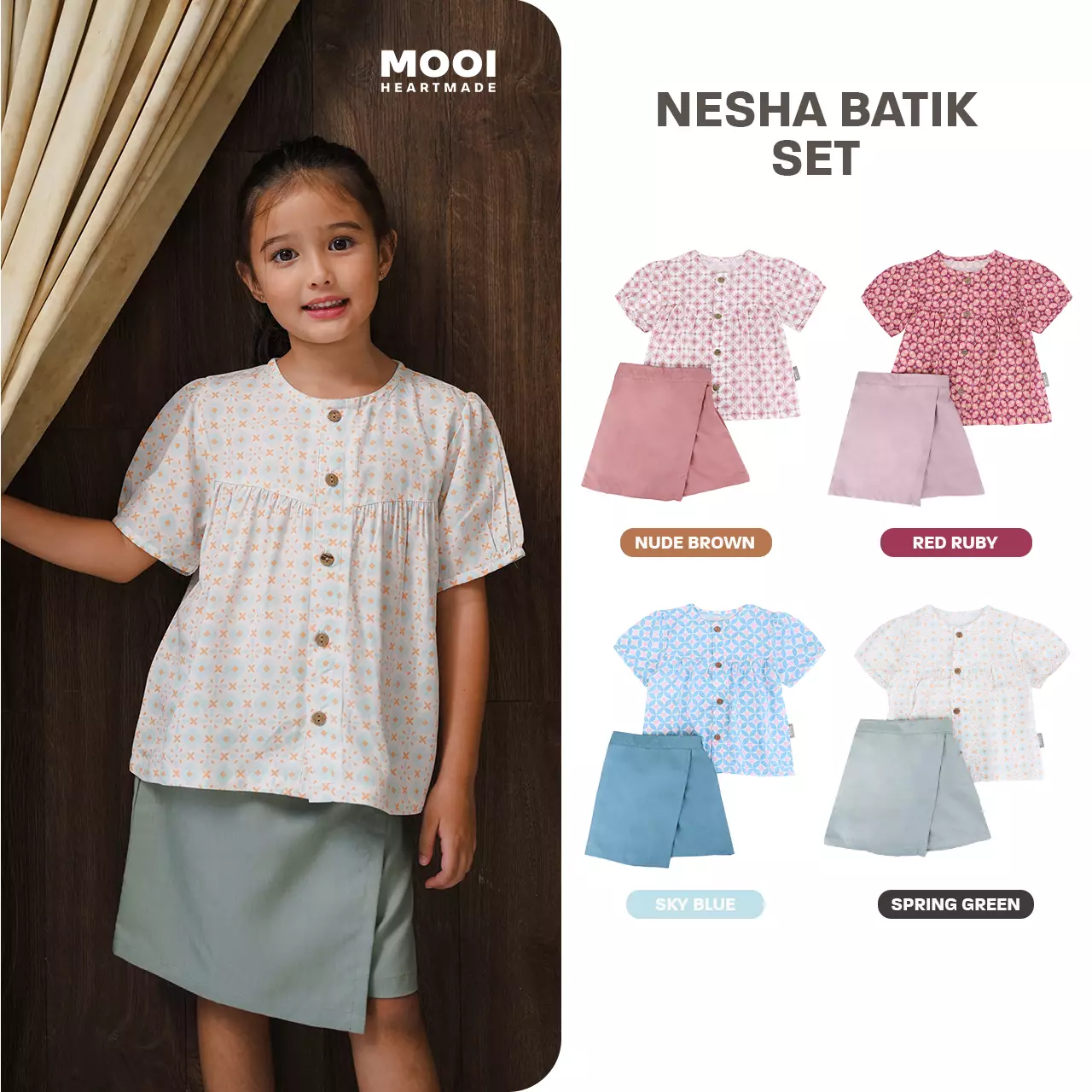 Mooi Setelan Batik Anak Perempuan Nesha Batik Set - Spring Green
