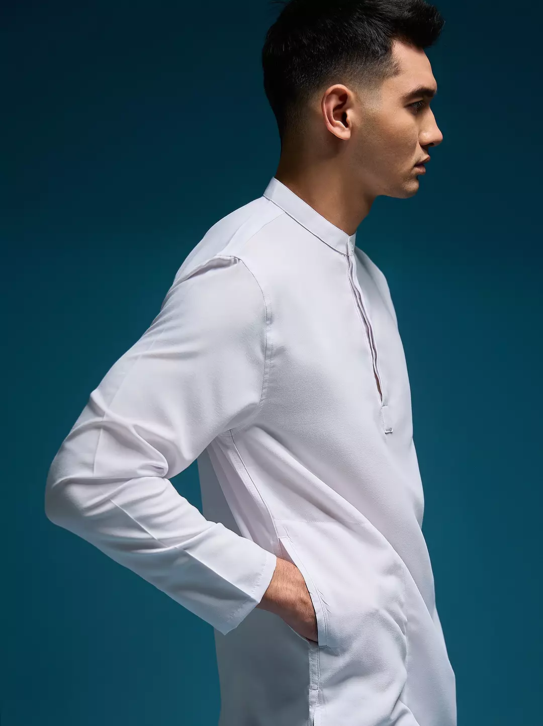 OXCON Kemeja koko Tangan Panjang Collarless Azfar Putih
