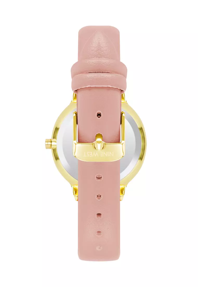 Nine West  NW2920GPPK0000 Gold  Round Watch With Pink Flower Dial