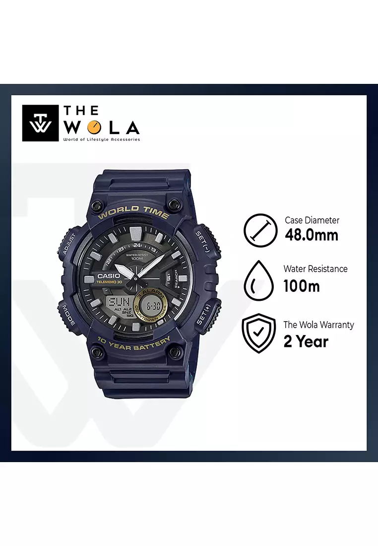 Men's Analog-Digital Watch AEQ-110W-2AV Blue Resin Band Sport Watch