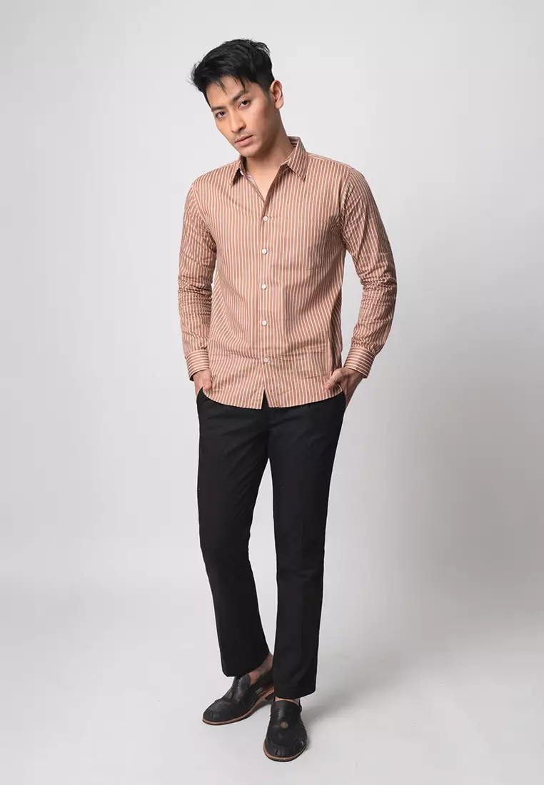 Hugo Stripe Shirt Brown LS