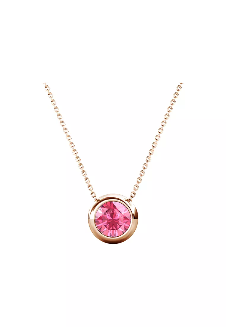 Birth Stone Moon Pendant October Pink Tourmaline RG - Kalung Crystal Swarovski by Her Jewellery