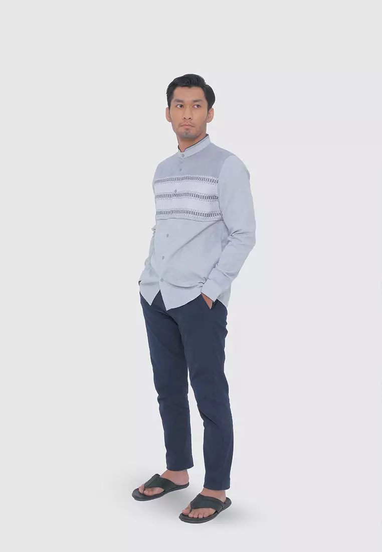 MOC Kemeja Koko Lengan Panjang Pria KALAIN - GREY