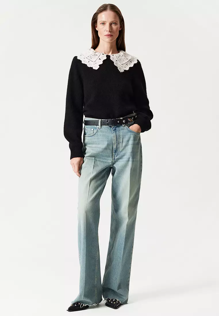 Crochet Collar Knit Jumper