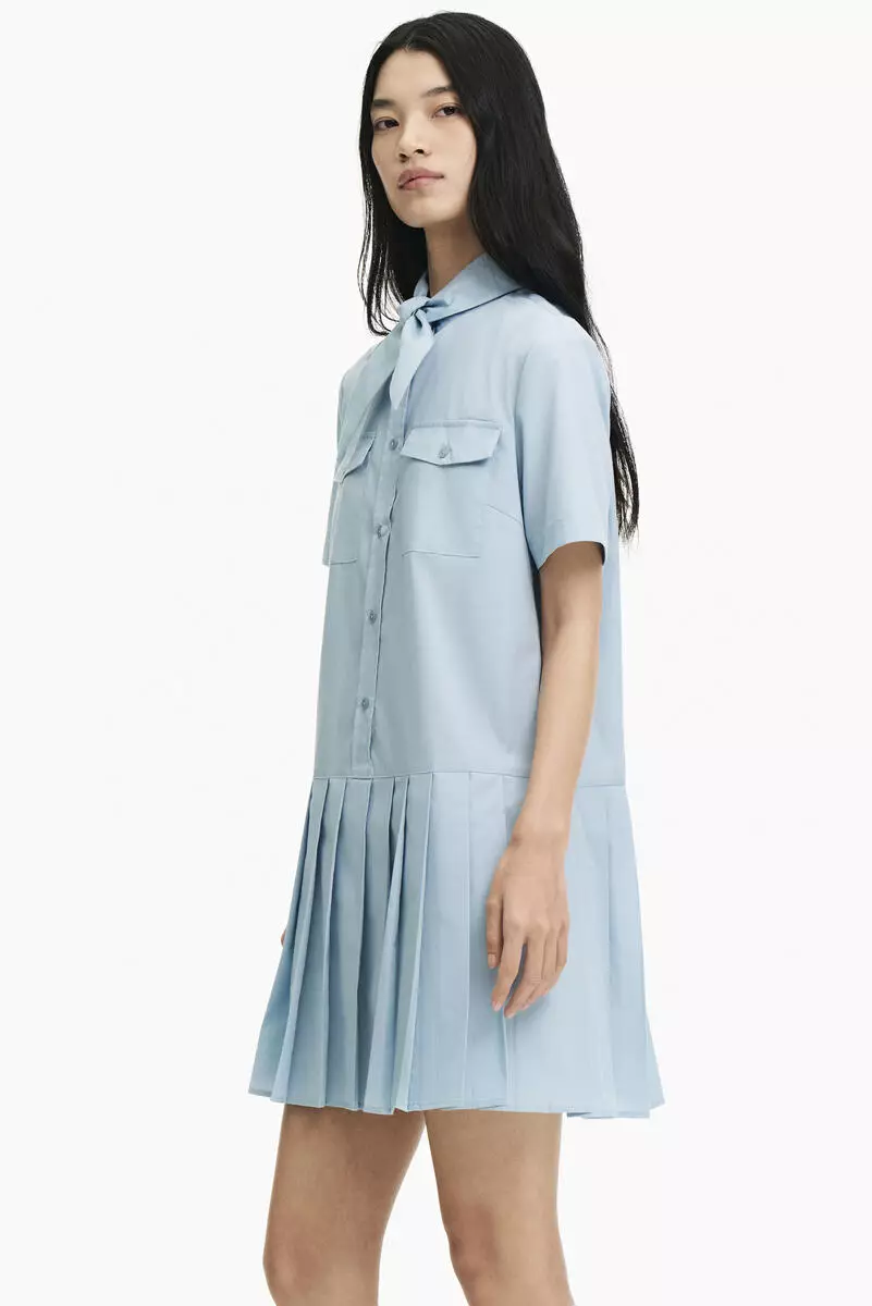 Pleated scarf-collar dress