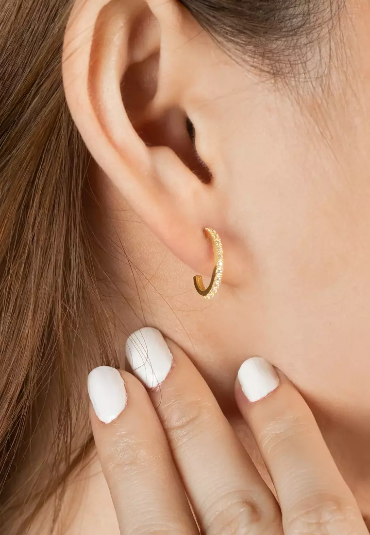 Pavé Midi Hoops 14k Gold